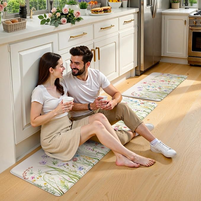 KIMODE Kitchen Mats Cushioned Anti Fatigue, Summer Farmhouse Flower Kitchen - Image 8