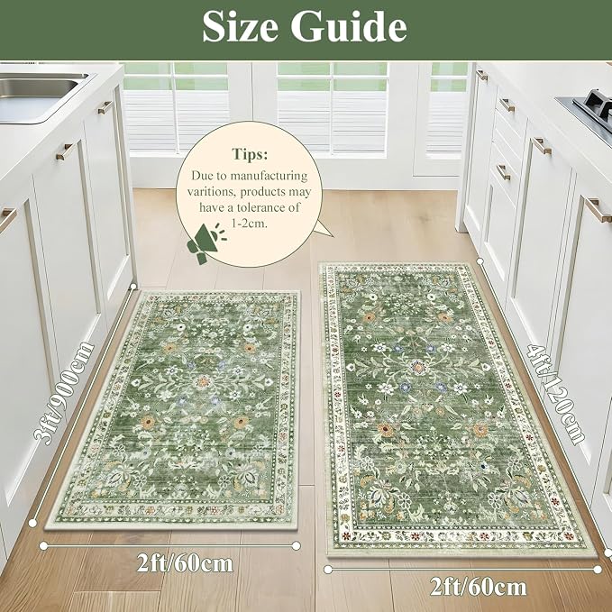 Yamaziot Washable Kitchen Rug Set of 2 – Non Slip Boho Floral Hallway Runner Rug - Image 2