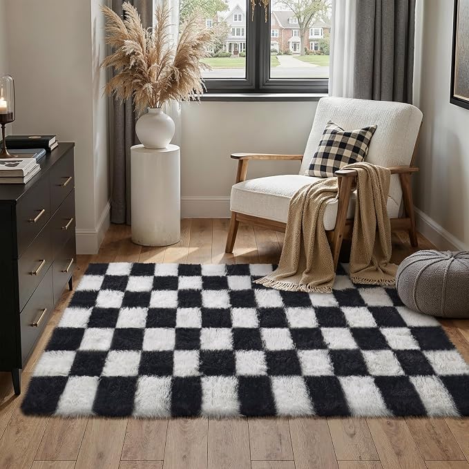 PureCozy Checkered Rug 3x5 for Playroom by PureCozy