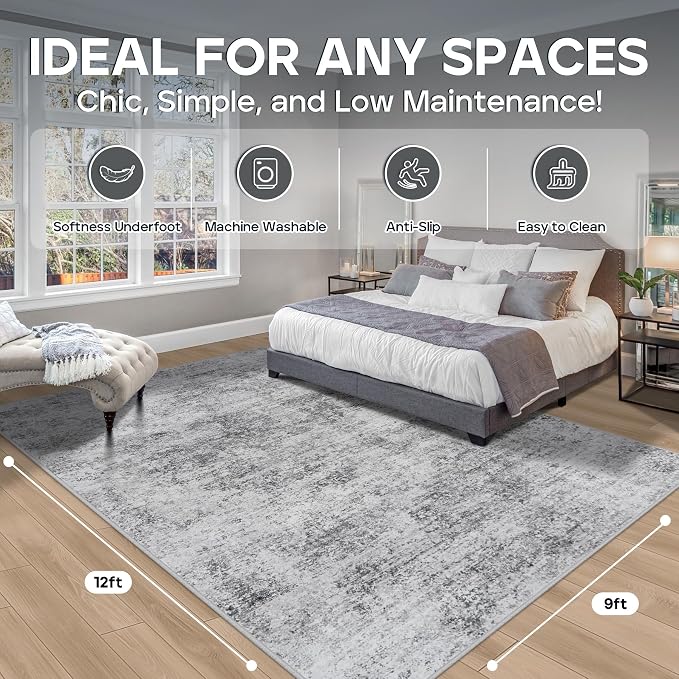 9x12 Area Rugs for Living Room Rug Washable: Modern Large Rug for Dining Room - Image 2