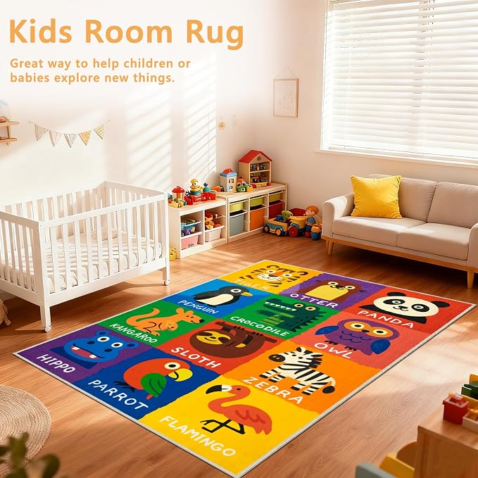 Kids Rug 4x6 Animal Alphabet Play Mat Educational Learning Area Rug Soft - Image 6
