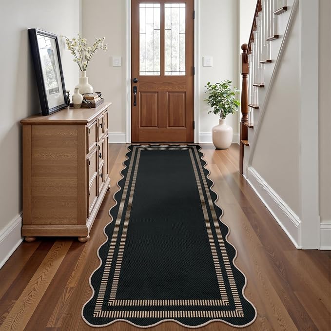 Scalloped 2.6x8 Kitchen Runner Rug, Washable Rugs - Image 3