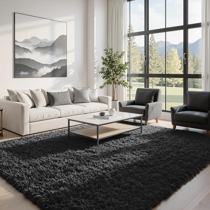 6x9 Area Rugs for Living Room Rug: Soft Fluffy Shag Black Rugs for Bedroom - Image 2