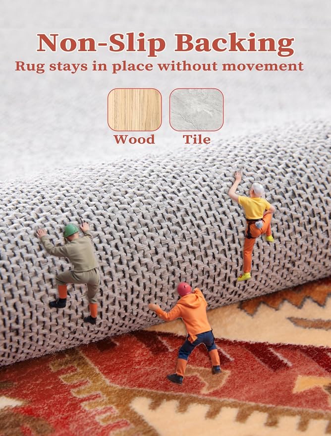SERISSA Boho Washable Runner Rug, 2x6 Rug Runner Non-Slip Vintage Red Hallway - Image 4