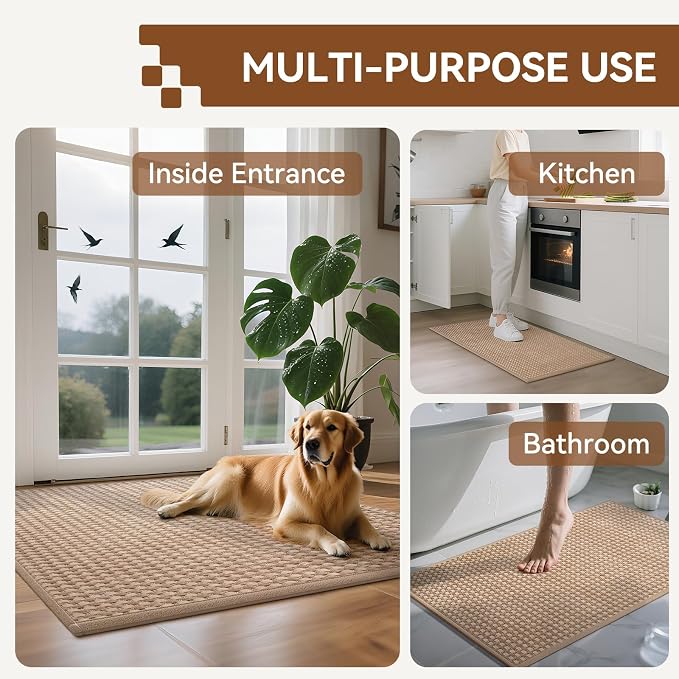Front Door Mat 17''x30'', Absorbent Dirt Resist Washable Non Slip Low-Profile - Image 9