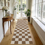 GarveeHome Checkered Terracotta Brown 2x6 Washable Kitchen Runner Rug Geometric - Image 2