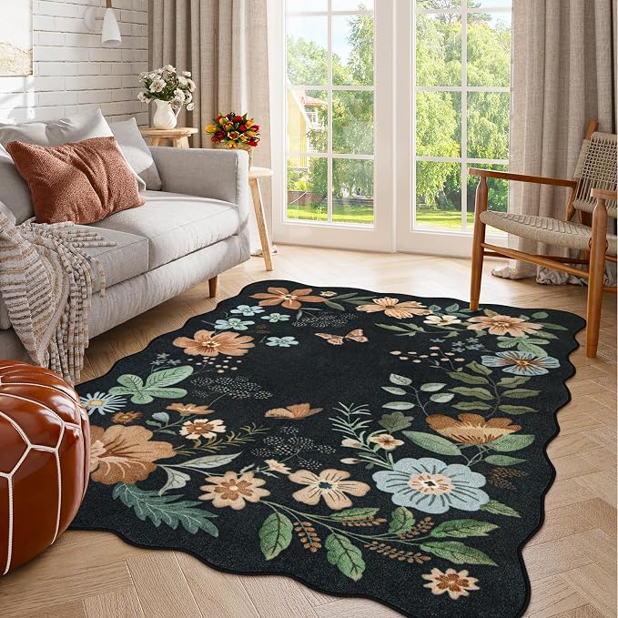 Lahome Floral Washable Rugs for Bedroom, 4X6 Living Room Rug Ultra-Thin - Image 2