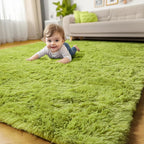 Grass Green Runner Rugs for Bedroom Decor Aesthetic, Fluffy Shag Area Rug 3x5 by Amdrebio