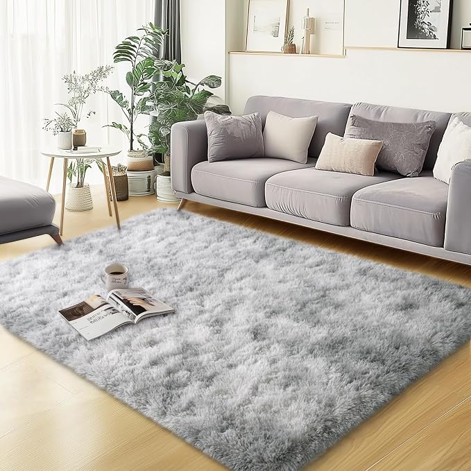 qulint 3x5 Area Rugs for Bedroom, Fluffy Soft Grey Rug for Kids Room Plush Shag by QULINT
