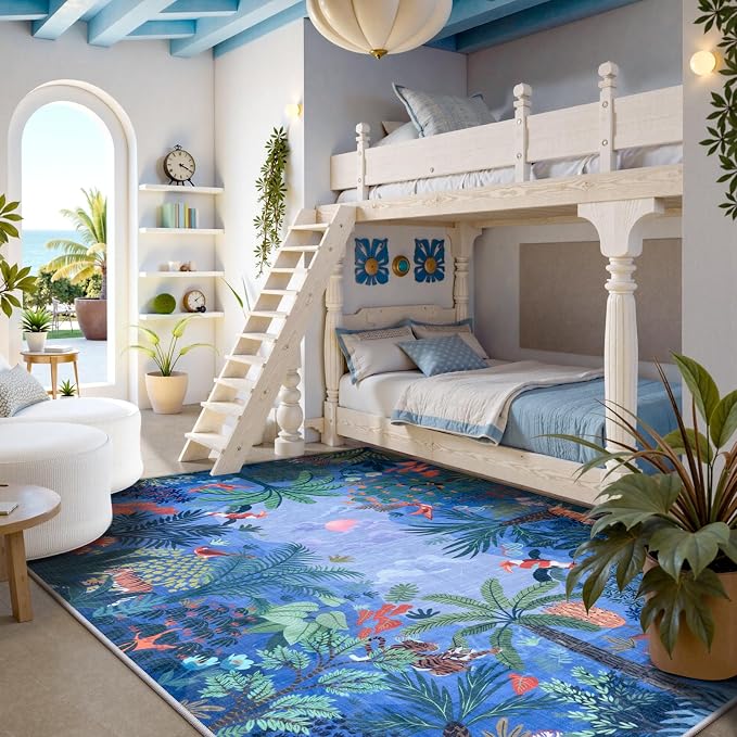 LIVEBOX Washable Bedroom Rug 8x10 Under Bed, Modern Stain Resistant Botanical - Image 8
