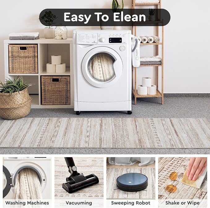 2x8 Runner Rug Machine Washable Non Slip Area Rug Distressed Neutral Moroccan - Image 6
