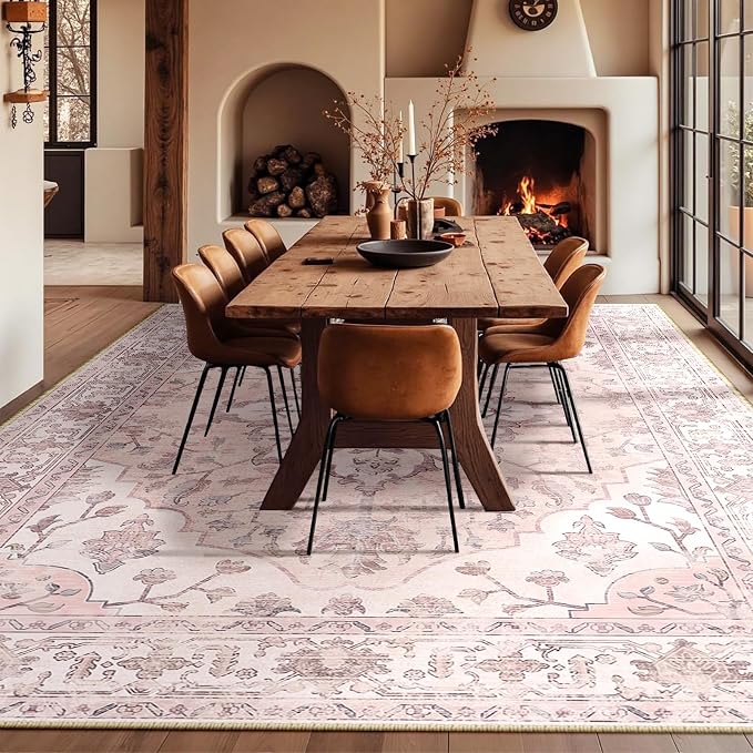 RELEANY Area Rugs Large 10'x12' Washable Non-Slip, Floral Vintage Distress - Image 3