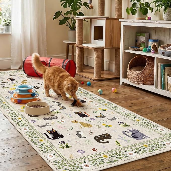 3x7 Washable Rug Runner, Non Slip Low Pile Hallway Cat Runner Rug, Stain by Puino
