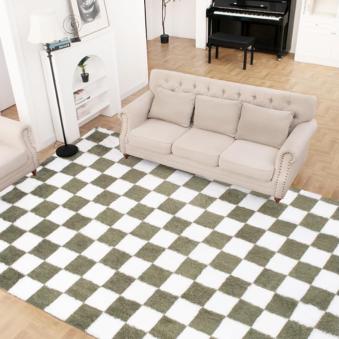 Super Soft Rug for Bedroom, 3x5 Ft Green and White Area Rug Classic Checkered - Image 8