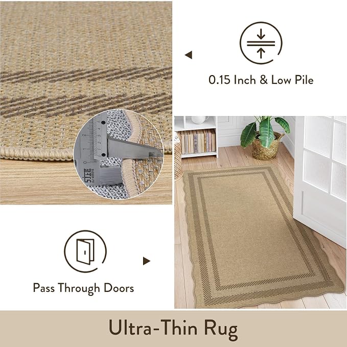 LIVEBOX Scalloped Washable 5x7 Rug, Easy Jute Tan Rugs - Image 6