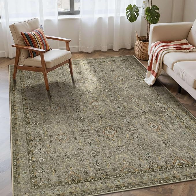 Rugxara 4x6 Rug for Living Room Bedroom, Washable Throw Rugs, Vintage Retro by Rugxara