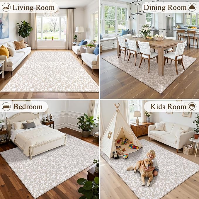 Vaukki 5x7 Area Rug for Living Room, Soft Fluffy Washable Modern Floral Indoor - Image 5
