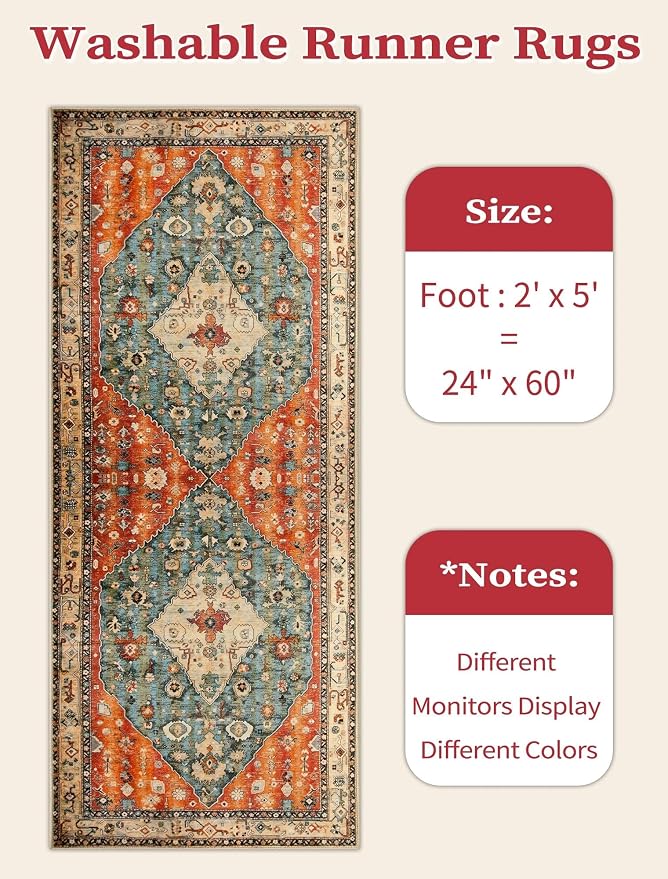 SERISSA Boho Washable Runner Rug, 2x5 Rug Non-Slip Tribal Hallway Kitchen - Image 6