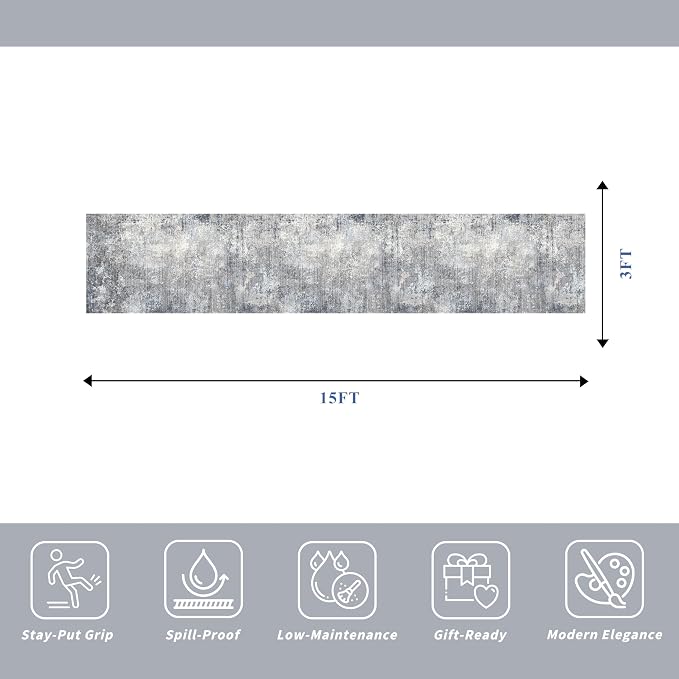 3x15 Ft Long Hallway Runner Rug Non-Slip Washable Wide Kitchen Runner | Modern - Image 2