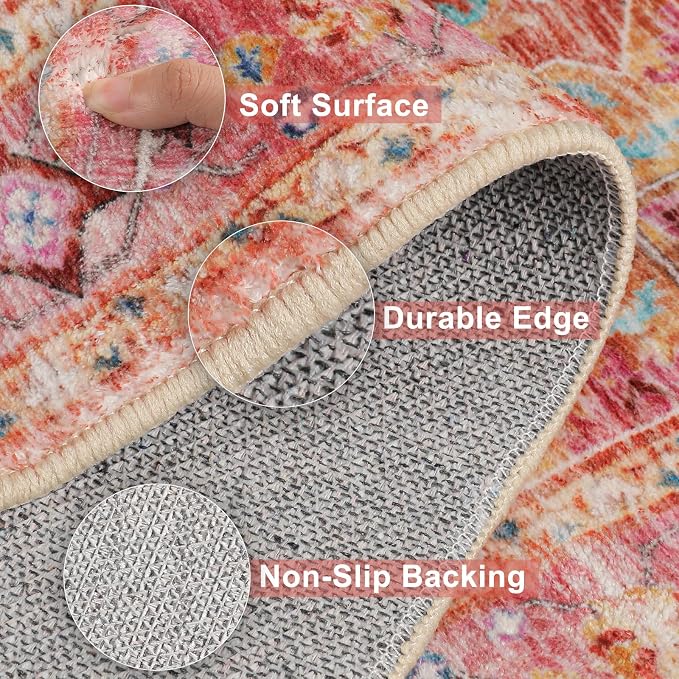 Yamaziot Washable Runner Rug, 2x5 Non-Slip Boho Vintage Hallway Rug Runner - Image 4