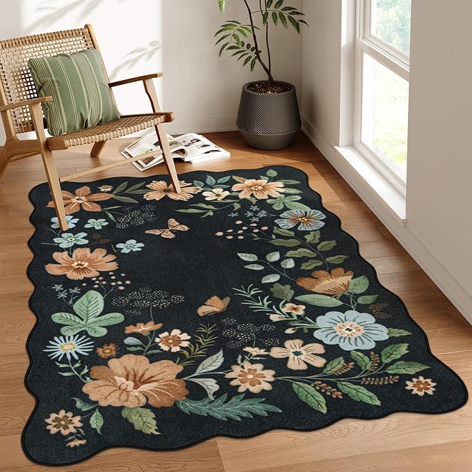 Lahome Floral Washable Rugs for Bedroom, 4X6 Living Room Rug Ultra-Thin by Lahome