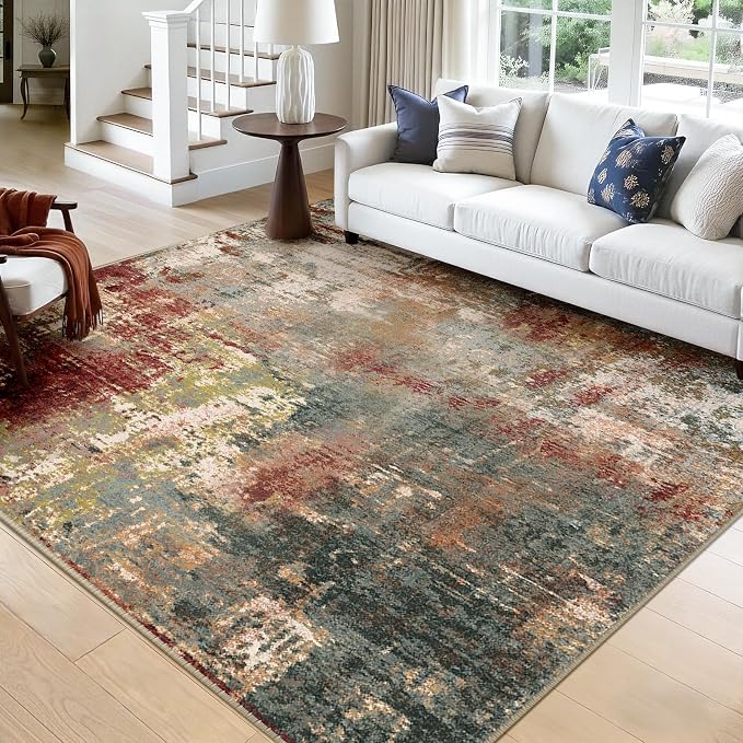 RELEANY Washable Area Rugs Square 9ft Non-Slip Modern Abstract Soft by RELEANY