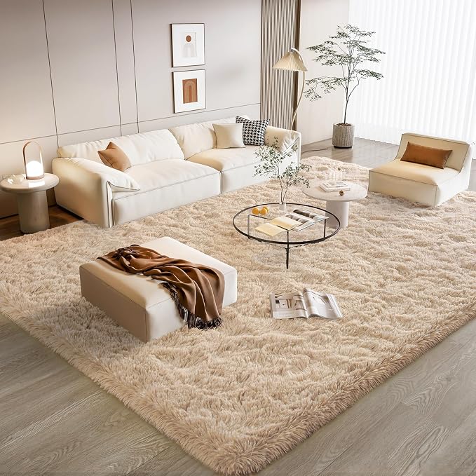 BENRON Soft Fluffy Rugs for Living Room 8 x 10 Light Tan, Extra Large Area Rug by BENRON