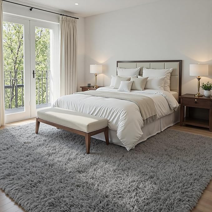 6x9 Area Rugs for Living Room Rug: Soft Fluffy Shag Light Gray Rugs for Bedroom - Image 3