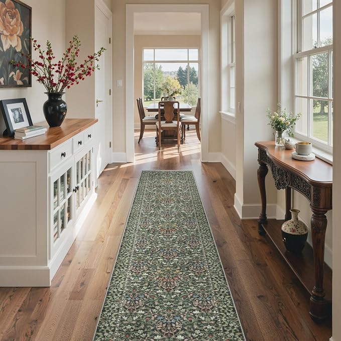 GENIMO Washable Floral Runner Rug 2x10, Non-Slip Long Hallway Carpet - Image 3