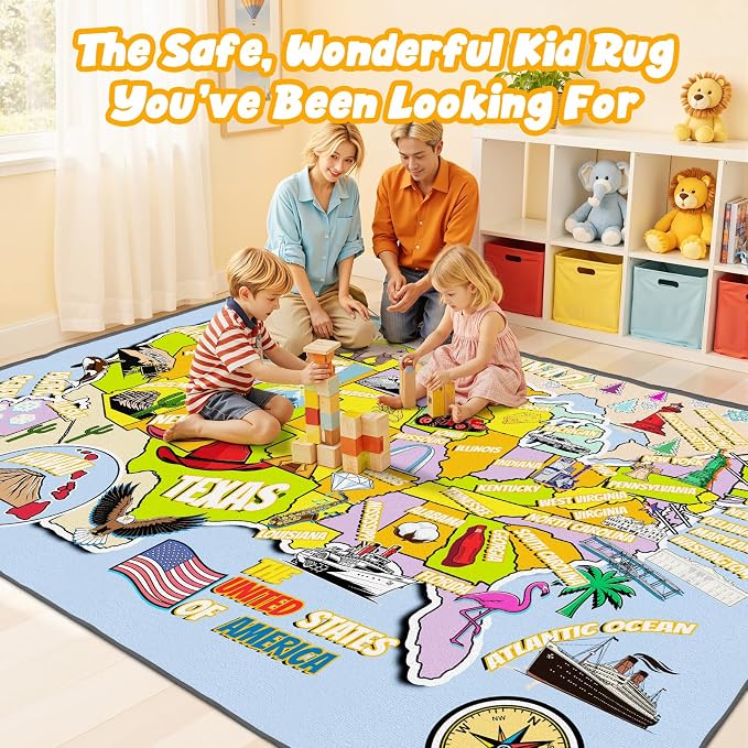 Educational USA Map Area Rug 8x10, Playroom Bedroom Classroom Rug - Image 7