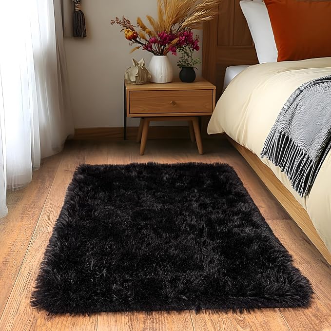 Small Black Area Rug, 2x3 Rug for Bedroom Shaggy Throw Rugs for Dorm Rug - Image 7