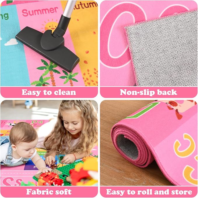 Pink Kids Rug for Playroom Classroom, ABC Alphabet Numbers Play Toddlers Rugs - Image 7