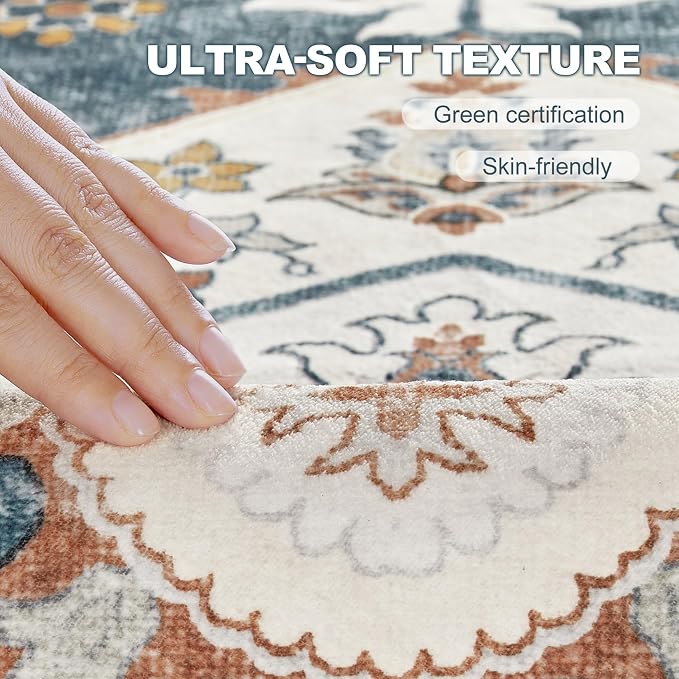 10x12 Washable Area Rug: Vintage Neutral Soft Non Slip Thin Large Floor Carpet - Image 4