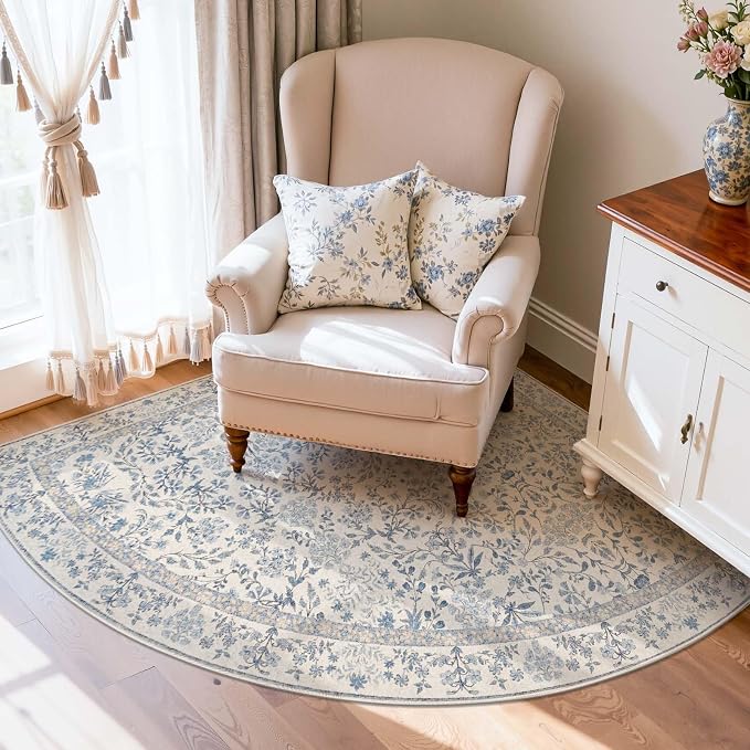 jinchan Zenith Corner Rug 5x5 Area Rug Floral Soft Aesthetic Rug Non-Slip Low - Image 2
