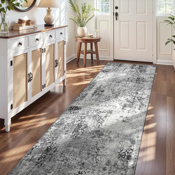 3x12 Grey Rug Runners for Hallways Kitchen Runner Rug Non Slip Washable Black - Image 2