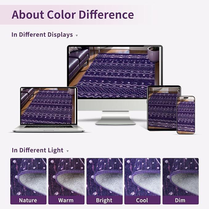SERISSA 8x10 Area Rugs for Living Room, Washable Non-Slip Purple and White Boho - Image 8