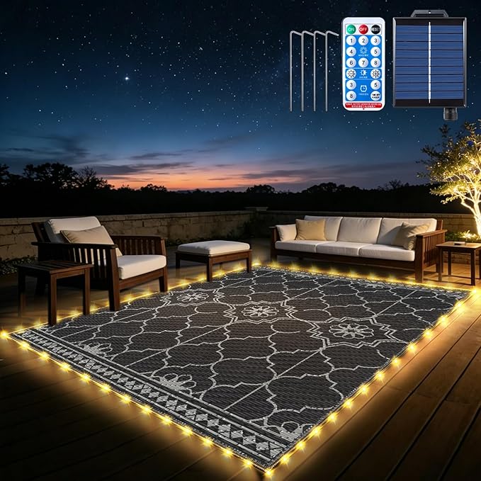 9x12Ft Outdoor Rug, Solar Powered Outdoor Rug by Capybland
