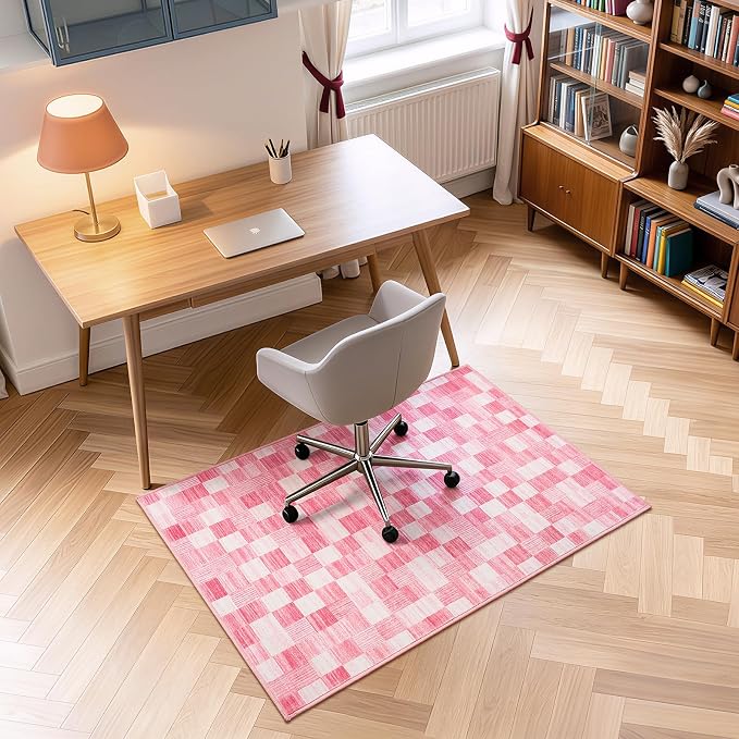Terrug Pink Checkered Rug for Entryway, 2x3 Small Area Rugs Washable - Image 3