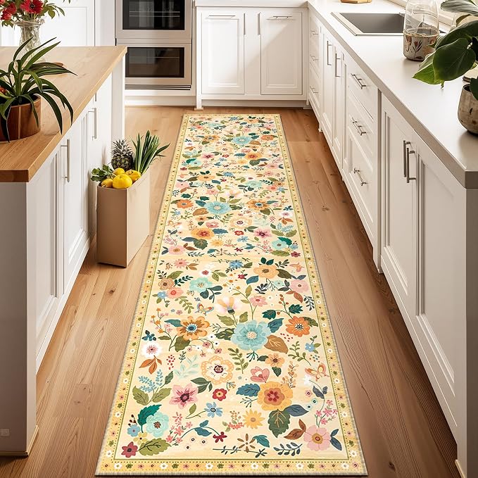 RELEANY Floral 2x6 Area Rugs Washable Print Boho Cute Carpet Non Slip Flower - Image 2