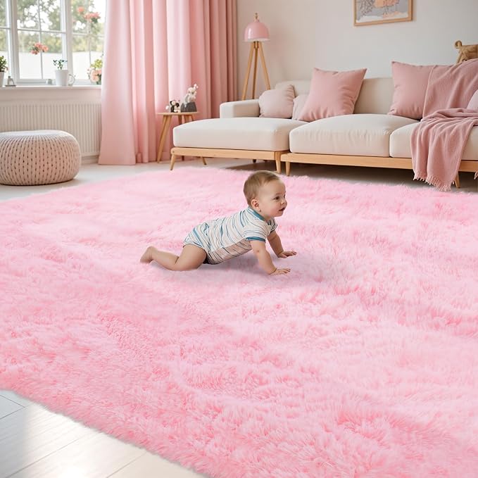 Fluffy Pink Area Rug for Bedroom Living Room Soft 8x10 Fuzzy Washable Rugs - Image 3