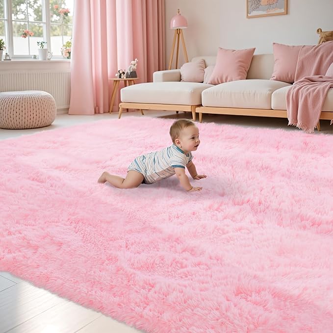 Fluffy Pink Area Rug for Bedroom Living Room Soft 8x10 Fuzzy Washable Rugs by Unknown