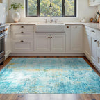 Ompaa Living Room Rug 5x7 Teal Blue Area Rug Machine Washable Boho Rug Non Slip - Image 3