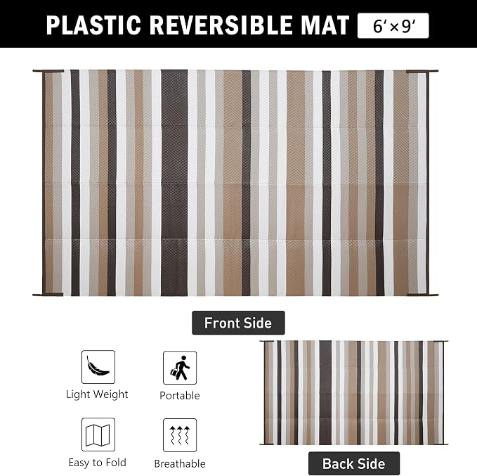 HUGEAR Outdoor Waterproof Rug 6'x9' Plastic Straw Rugs Washable Reversible - Image 2