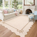 GarveeHome Scalloped Bow Rug for Living Room, Solid Beige Rug for Dorm by GarveeHome