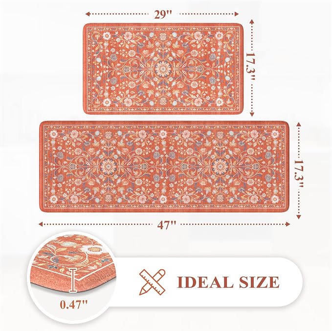 KIMODE Anti Fatigue Mat for Kitchen Floor Non Slip, Boho Vintage Floral Kitchen - Image 2