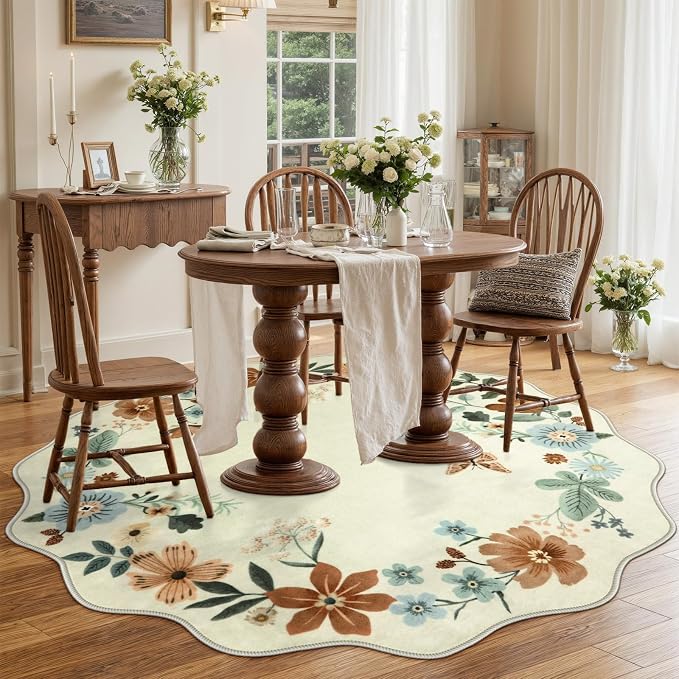 Lahome Floral Washable Round Area Rug, Round Rug 5ft Soft Non-Slip, - Image 3