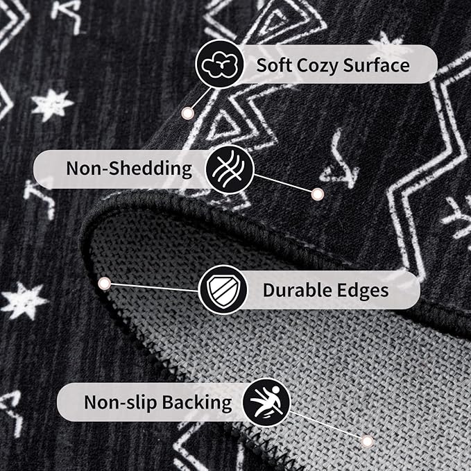 SERISSA Hallway Runner Rug, 2x12 Washable Non-Slip Black and White Runners - Image 4