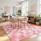 Terrug Pink Checkered Rug for Living Room, 5x7 Area Rugs Washable - Image 2