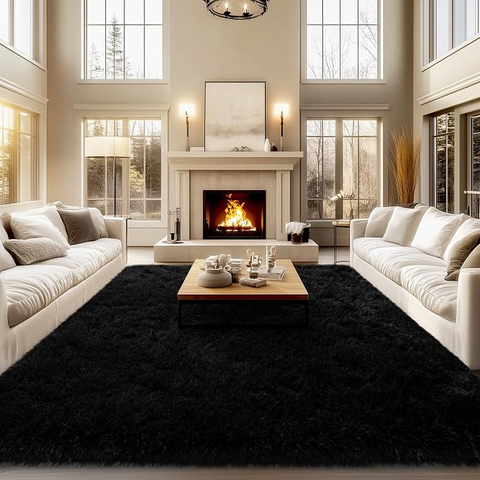 qulint Black Rug for Living Room, 9x12 Shag Rug for Bedroom Soft Shaggy Large by QULINT