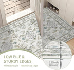 Round 8Ft Washable Area Rug, Vintage Floral Low Pile Non Slip Carpet - Image 3